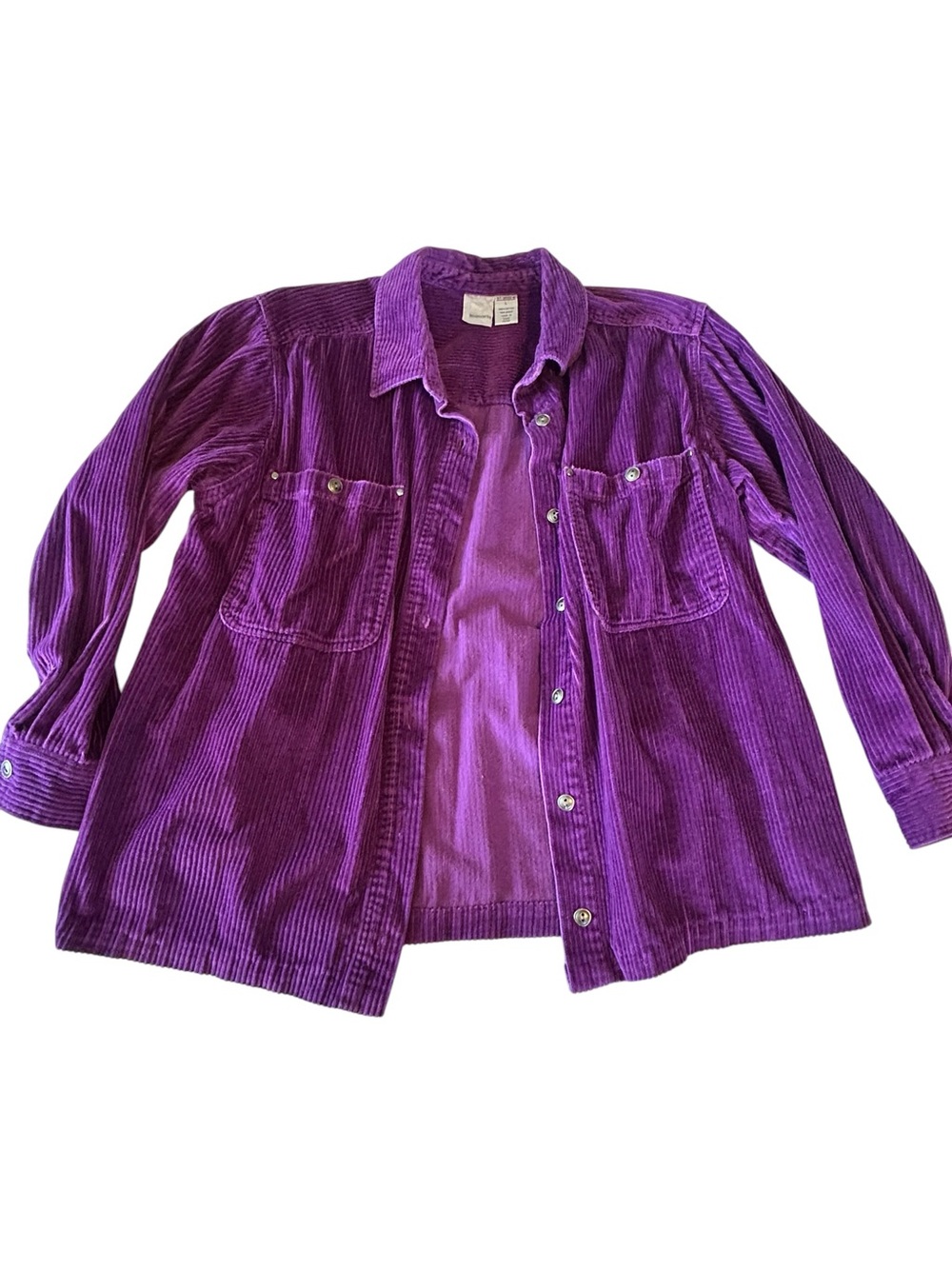 Vintage 90s Purple Corduroy Button-Down Shirt Jacket Size L 100% Cotton